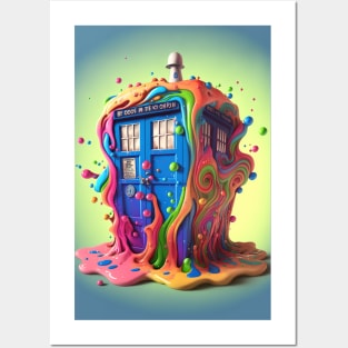 Psychedelic Police Box From Another Trip - Rainbow Dripping Paint - Colorful Psychedelia Illustration Posters and Art